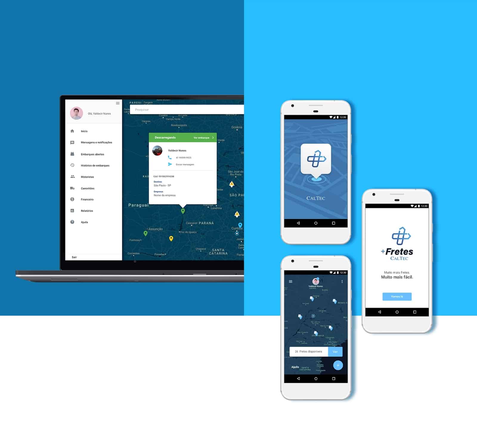 Identidade aplicada às telas de splash, mapa e dashboard
