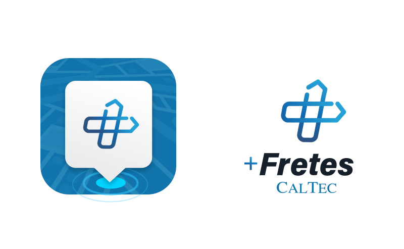 Logo +Fretes Caltec: ícone de app e aplicação em wordmark