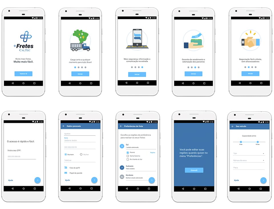 Telas de onboarding: proposta de valor e cadastro em etapas