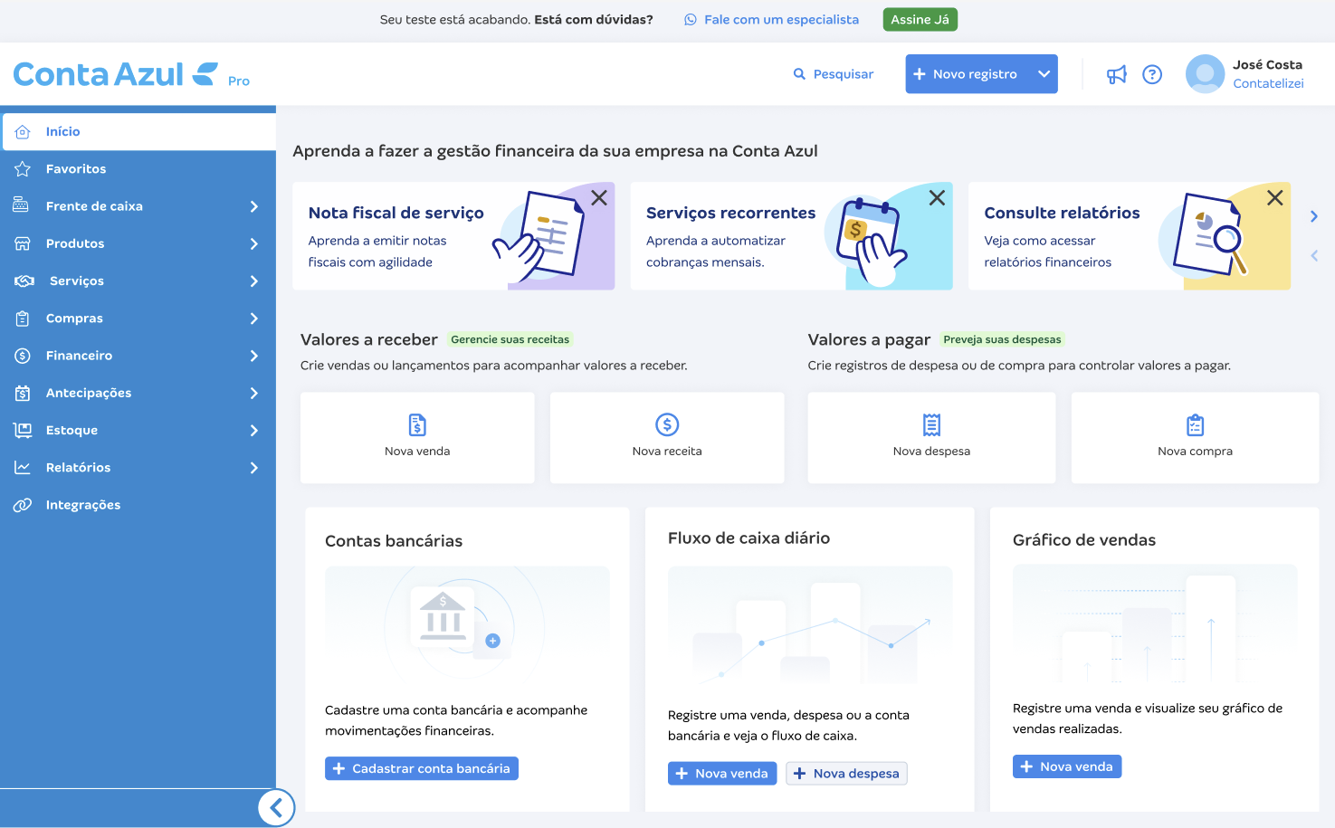 Estados vazios acionáveis e botão +Novo
