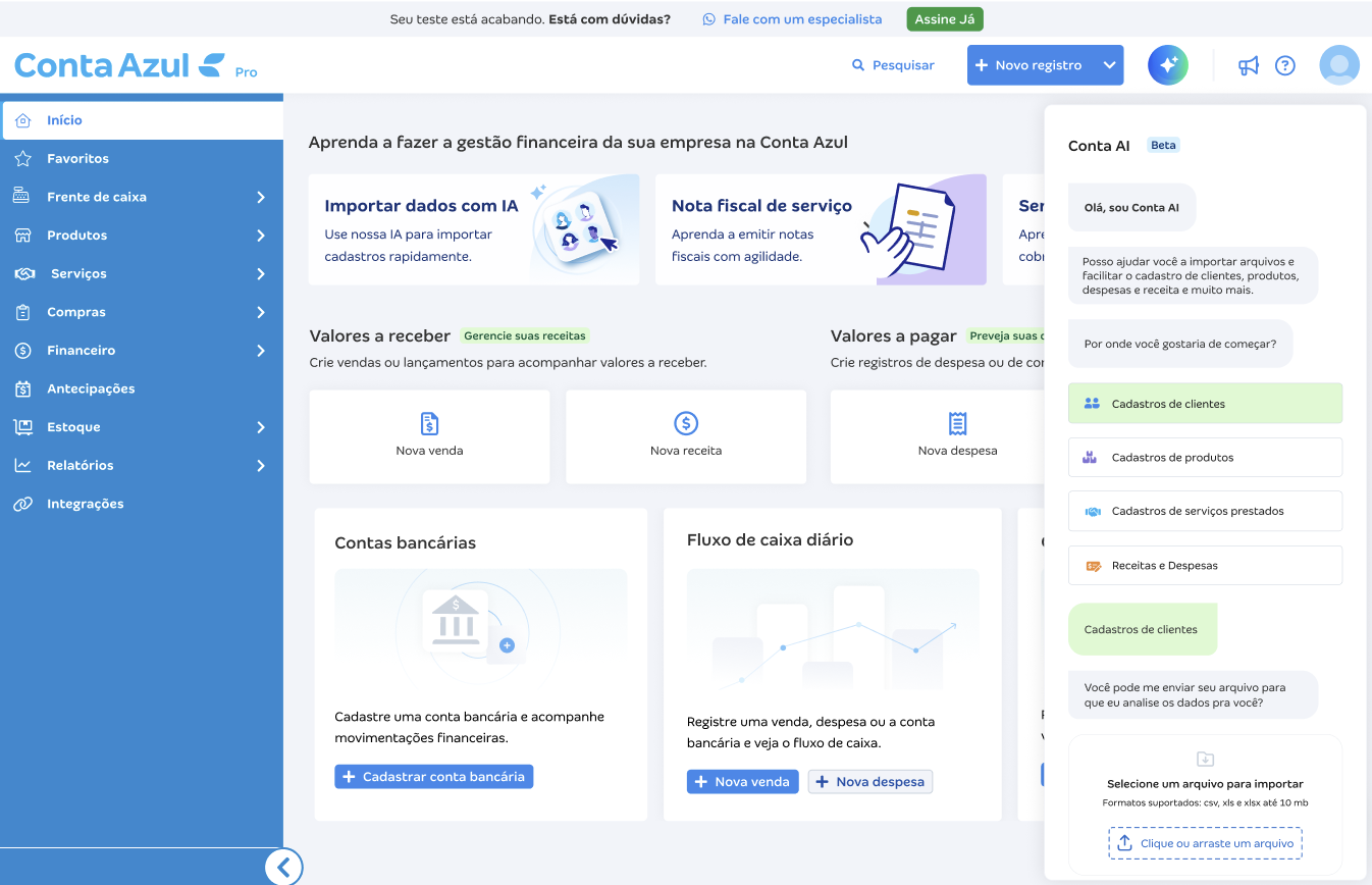 Importação com IA — fluxo de upload e extração de dados