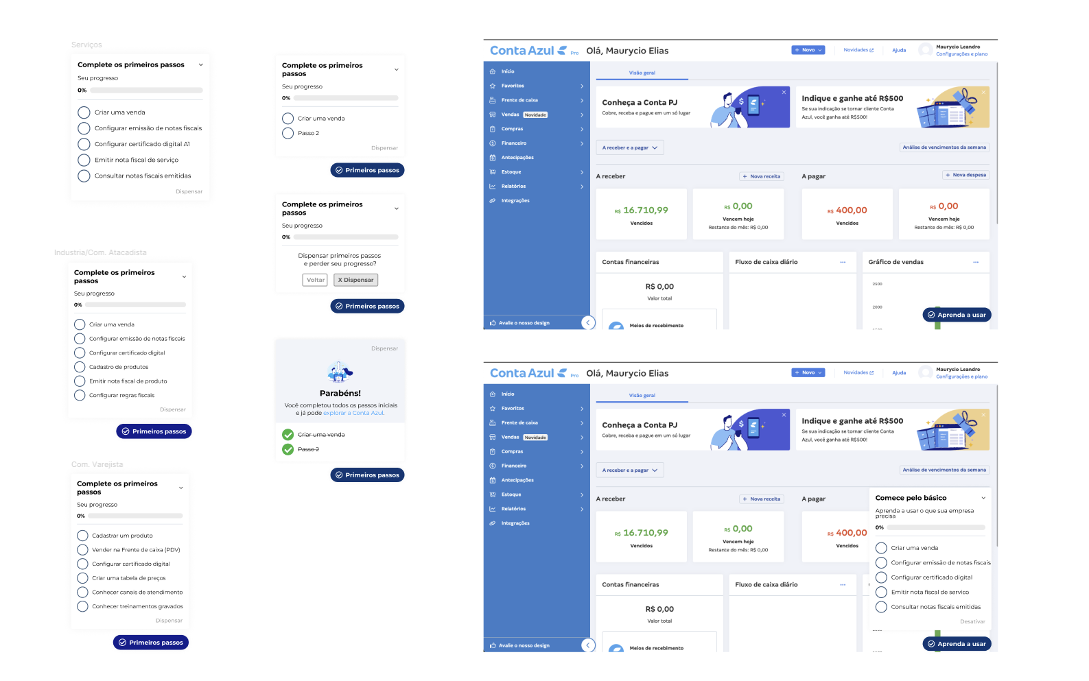 Onboarding em escala — telas passo a passo