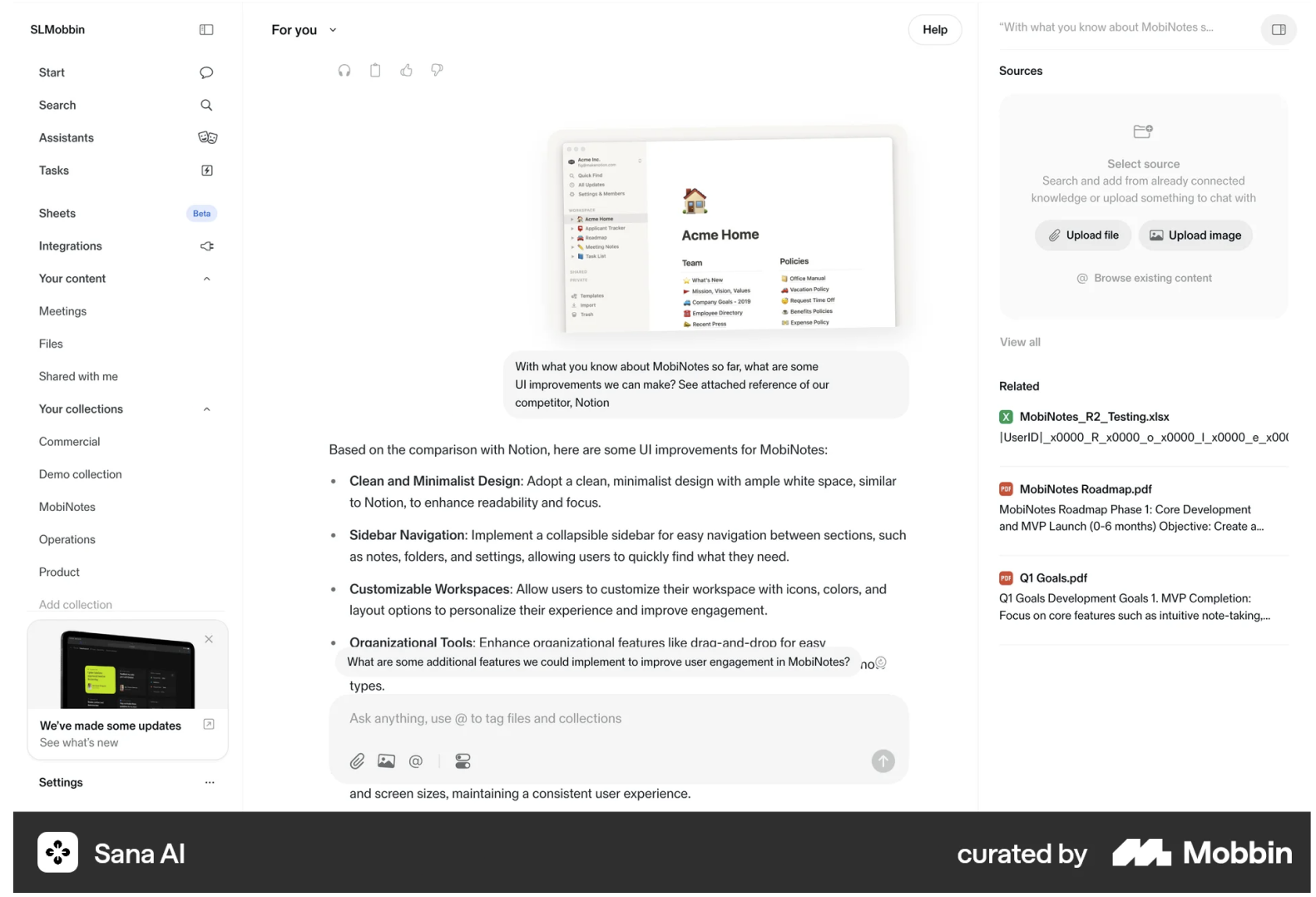 Referência de assistente conversacional (Sana AI)