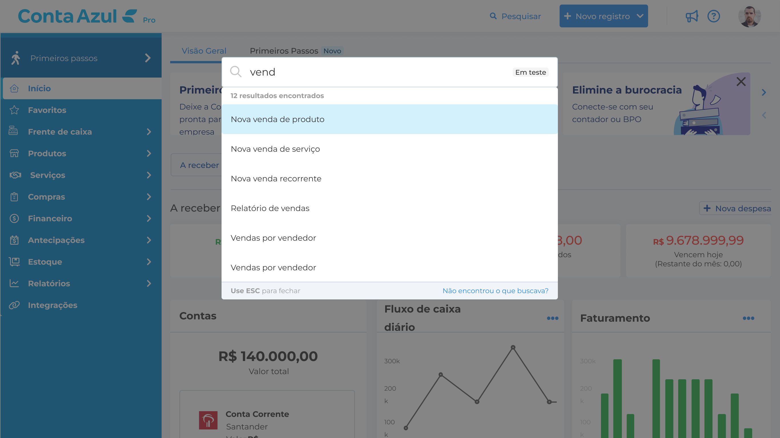Estado de resultado: lista categorizada com item de maior match pré-selecionado