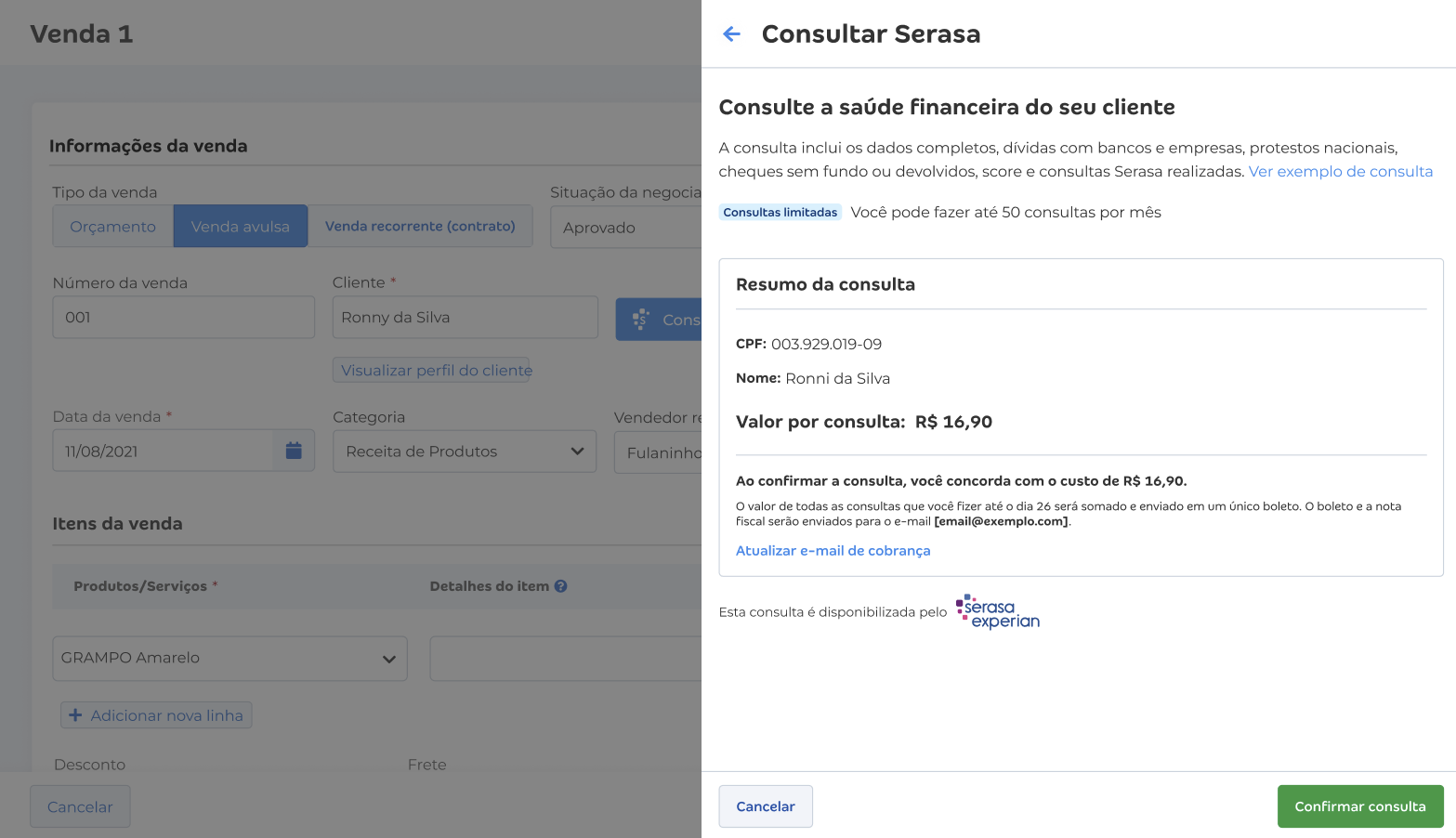 Drawer de confirmação de pagamento antes da consulta