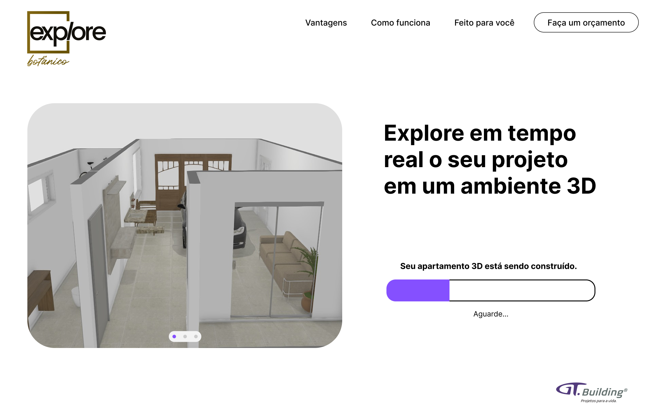 Estado de carregamento do componente 3D durante a construção do apartamento
